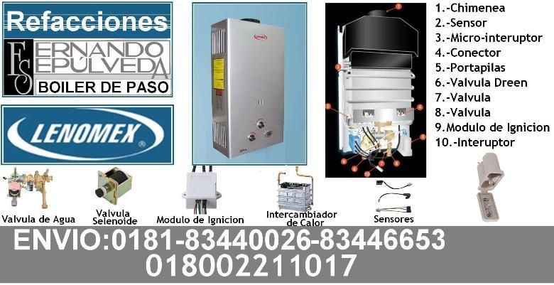 REFACCIONES DE BOILER DE PASO O CALENTADOR DE AGUA LENOMEX