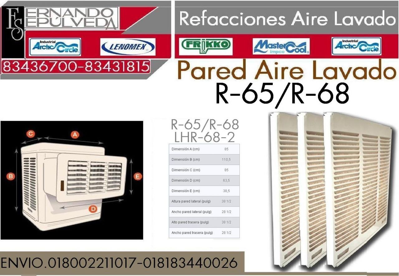 PAREDES R-65,  R-65-2,  LHR-26-2 PARA AIRE LAVADO O ENFRIADOR DE VENTANA