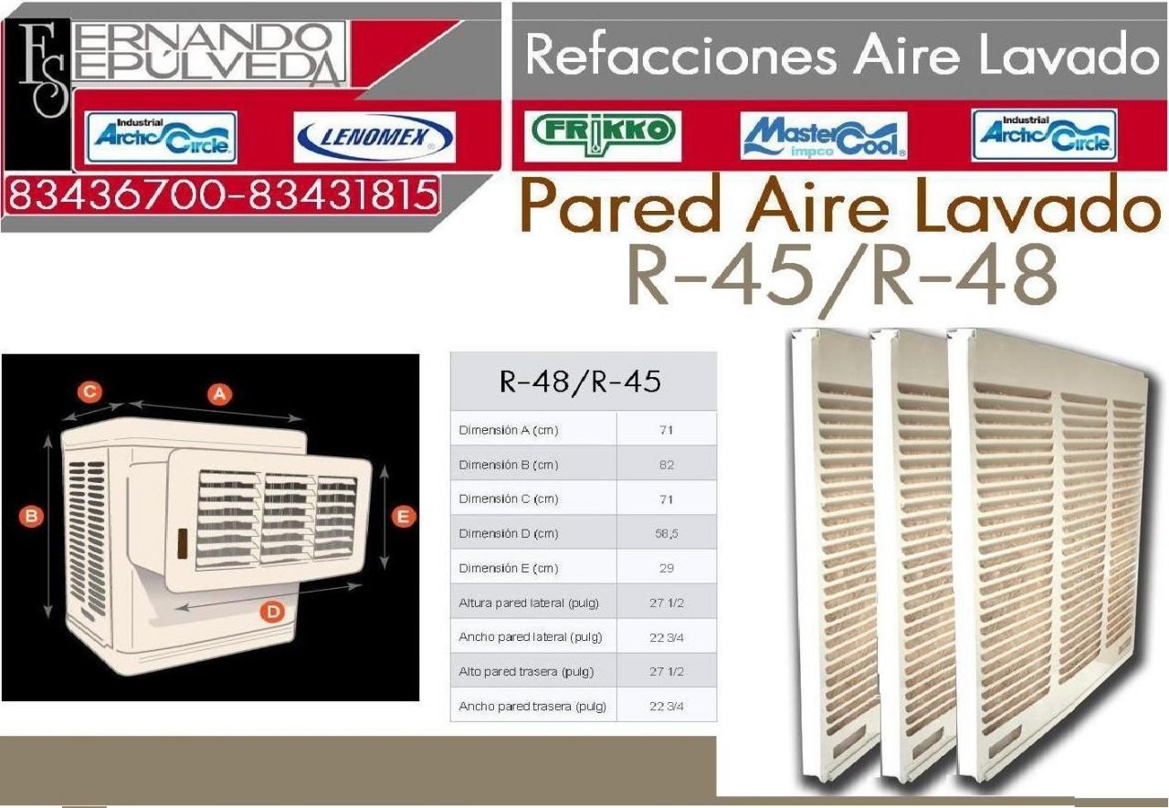 PAREDES R-45,  R-48-2,  LHR-48-2 PARA AIRE LAVADO O ENFRIADOR DE VENTANA