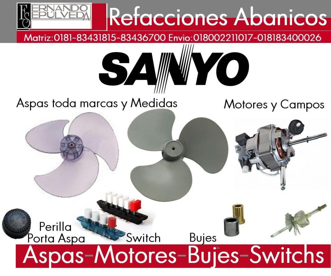 REFACCIONES O PARTES PARA VENTILADORES MARCA SANYO