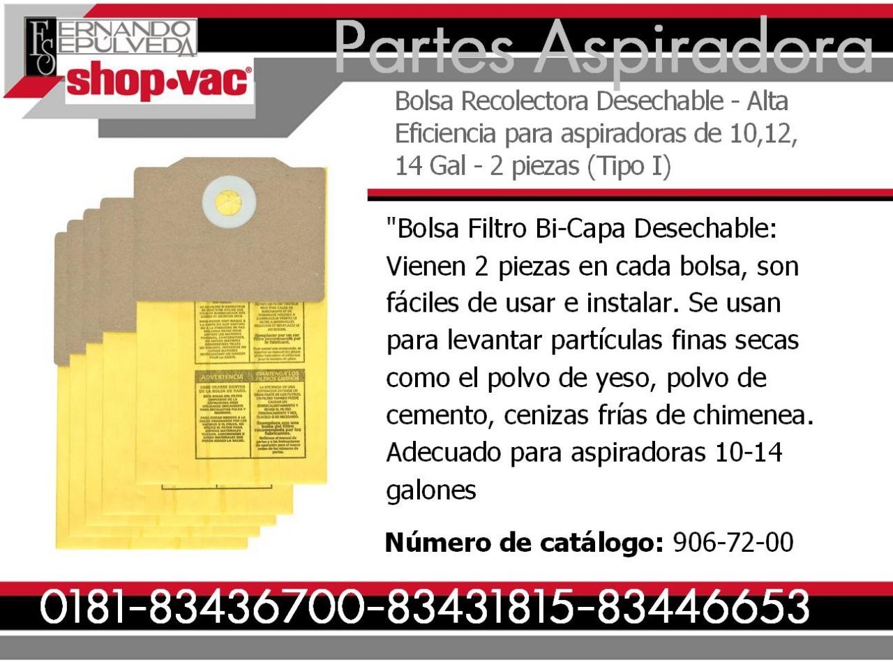 Bolsa Recolectora Desechable Aspiradora Shop-vac