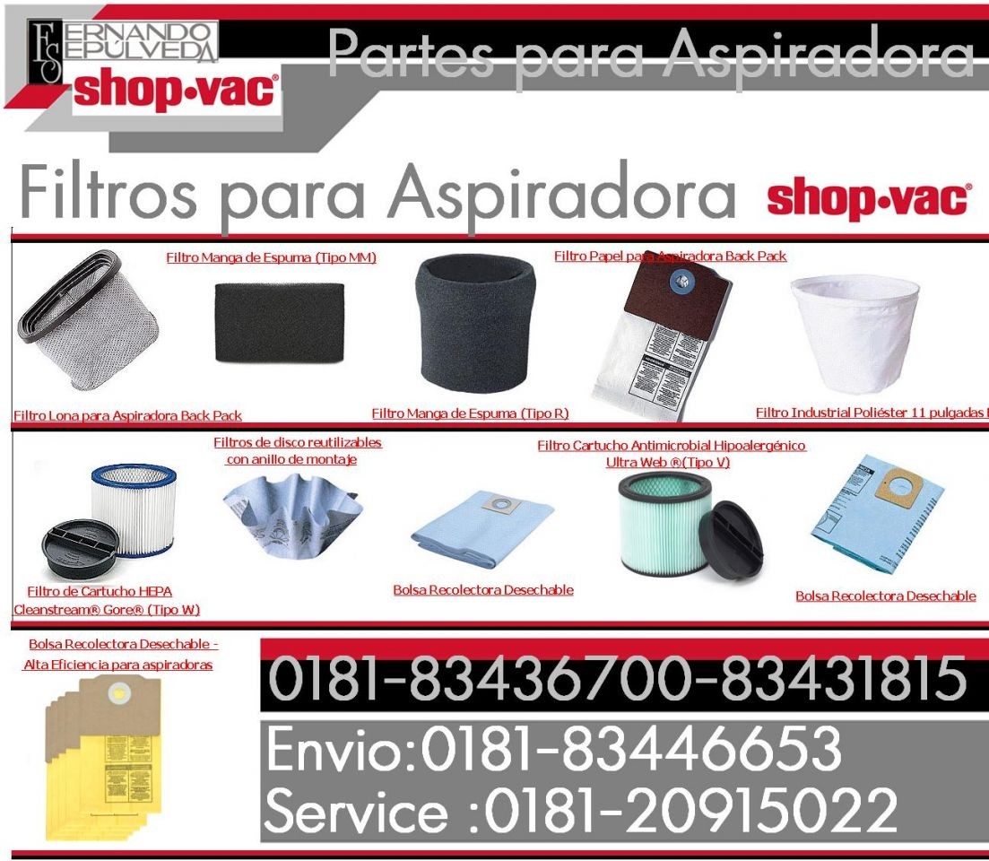 Bolsa Recolectora Desechable - Alta Eficiencia para aspiradoras Shop-vac de 16,20,25 Gal - 2 piezas (Tipo J)