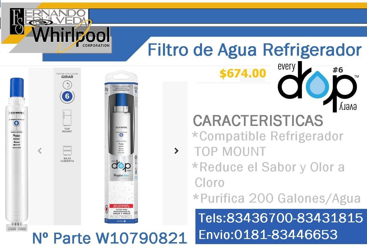 FILTRO  DE AGUA PARA REFRIGERADORES WHIRLPOOL W10790821