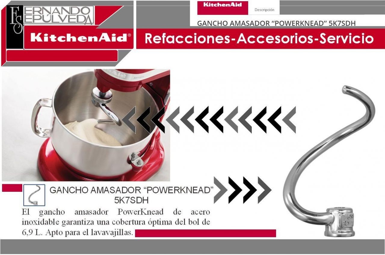 GANCHO AMASADOR POWERKNEAD 5K7SDH BATIDORA KITCHENAID