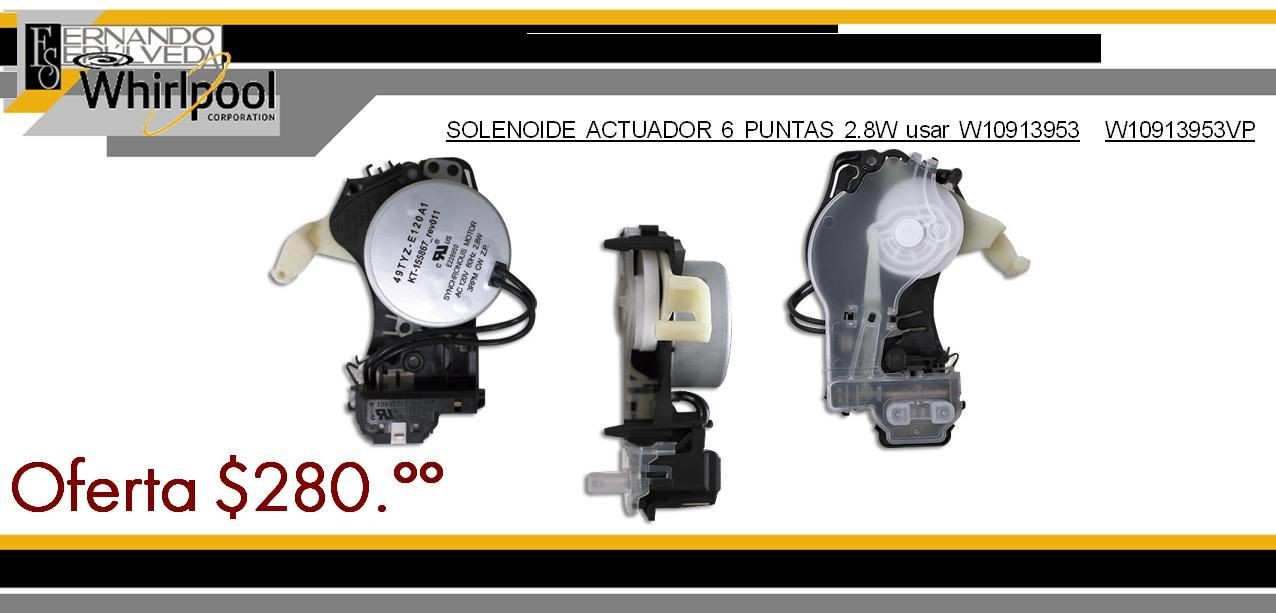 SOLENOIDE ACTUADOR 6 PUNTAS WHIRLPOOL 2.8W usar W10913953 W10913953VP CODIGO W10815026