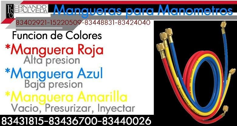 MANGUERAS PARA MANOMETROS Y FUNCION DE COLORES